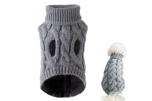 Puppy Dog Jumper Winter Warm Knitted Sweater Pet Clothes for Small Dogs Coat-Grey