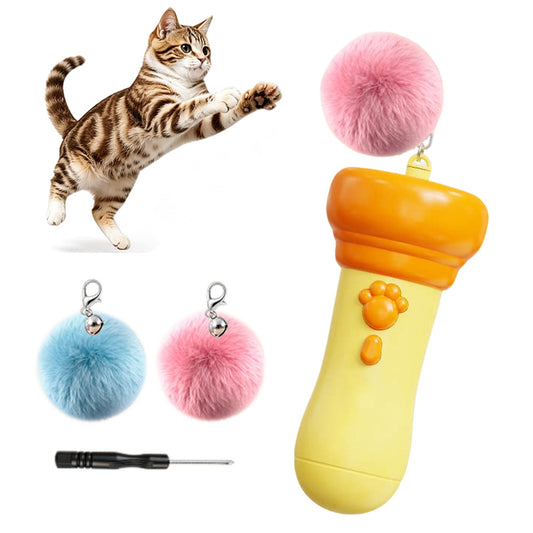 Automatic Cat Teaser Launcher with Retractable Cord and 2 Plush Balls for Cats Dogs
