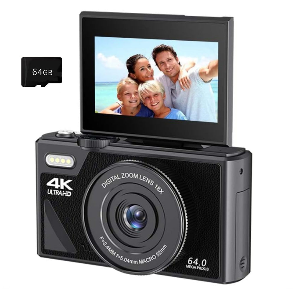 Digital Camera with 180 Degree Flip Screen WiFi Vlogging Camera with 64G TDF Card