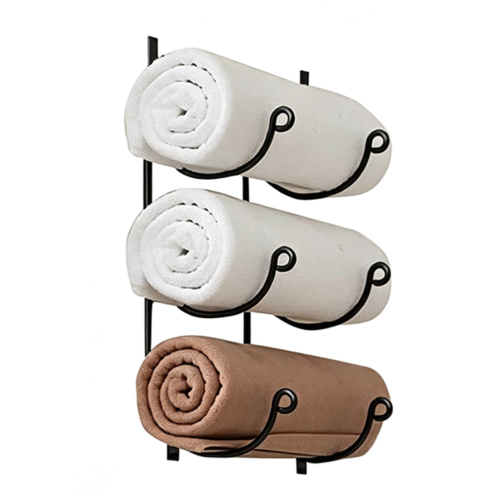 3-Tier Iron Wall-Mounted Bathroom Towel Rack for Vertical Storage