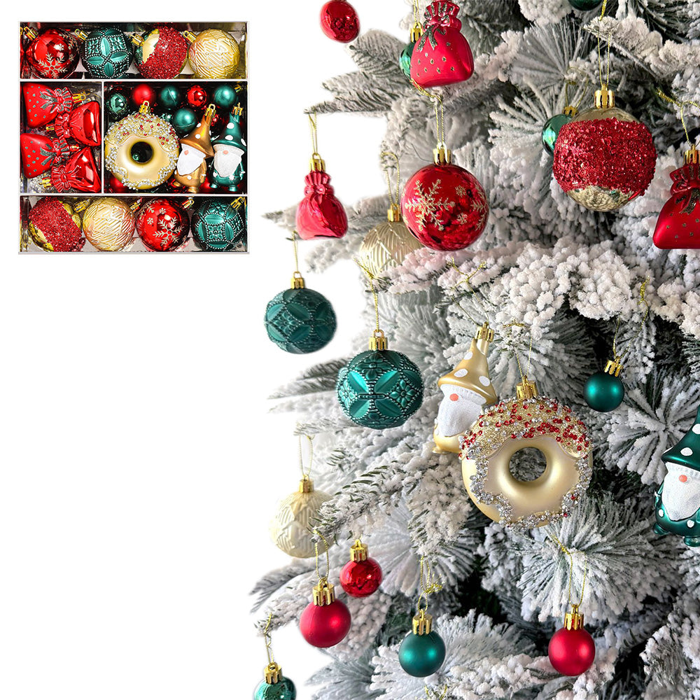 60 Piece Christmas Donut Santa Gnome Ball Hanging Ornament Set