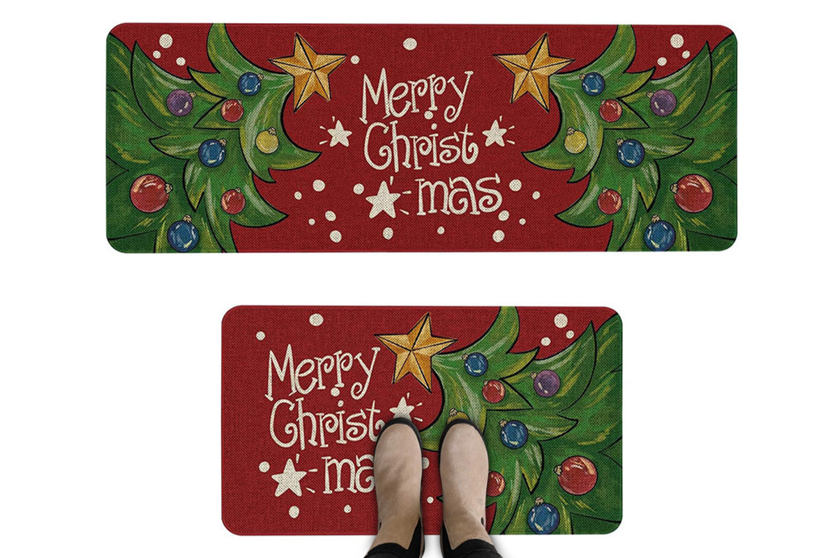 2PCS Christmas Floor Mats Set Non Slip Kitchen Rug for Bathroom Living Room Doorway