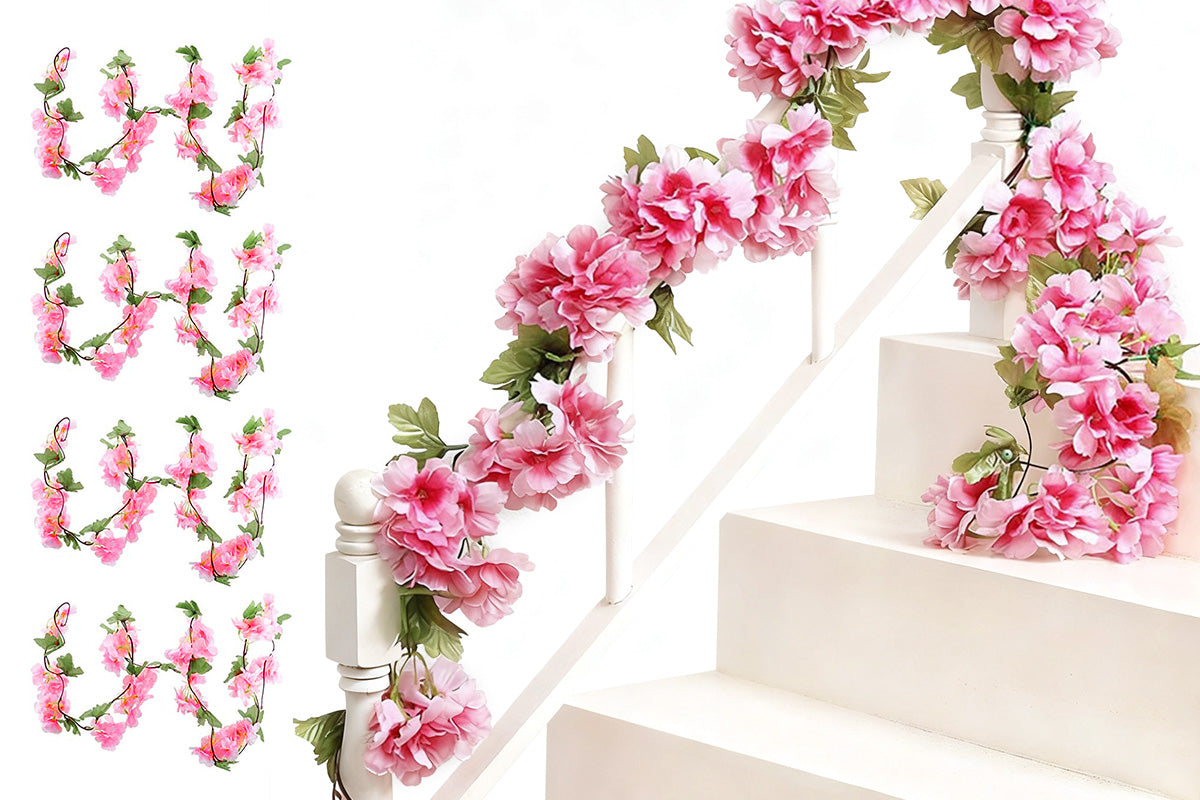 4Pcs Sakura Vine Artificial Silk Hanging Garland 2.3 m for Wedding and Home Decoration