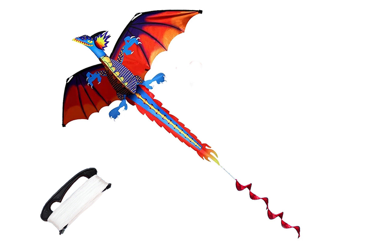 Outdoor Colorful 3D Dragon Flying Kite with 100m Tail Line 1.4m