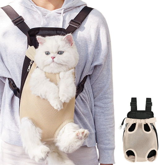 Breathable Mesh Pet Carrier Backpack for Front and Back Carrying Dogs Cats-Apricot
