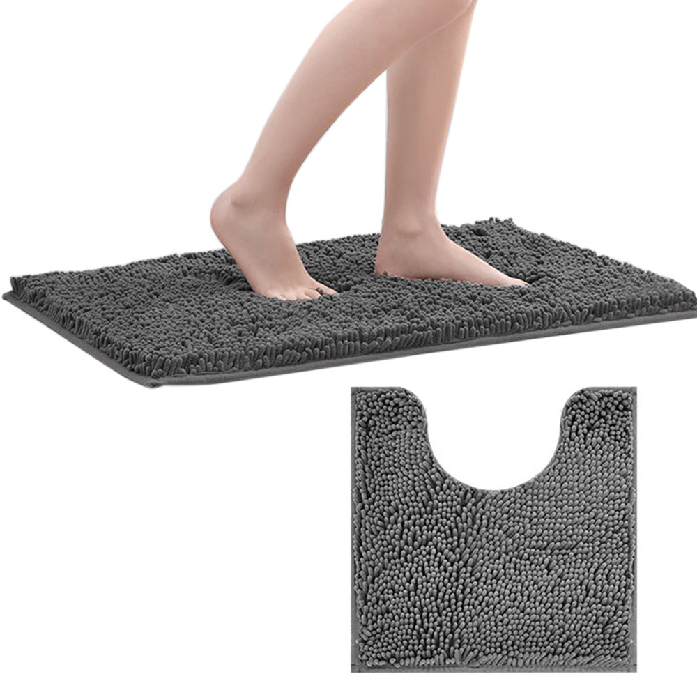 2 Piece Absorbent Bathroom Mat and U Shape Toilet Rug Set