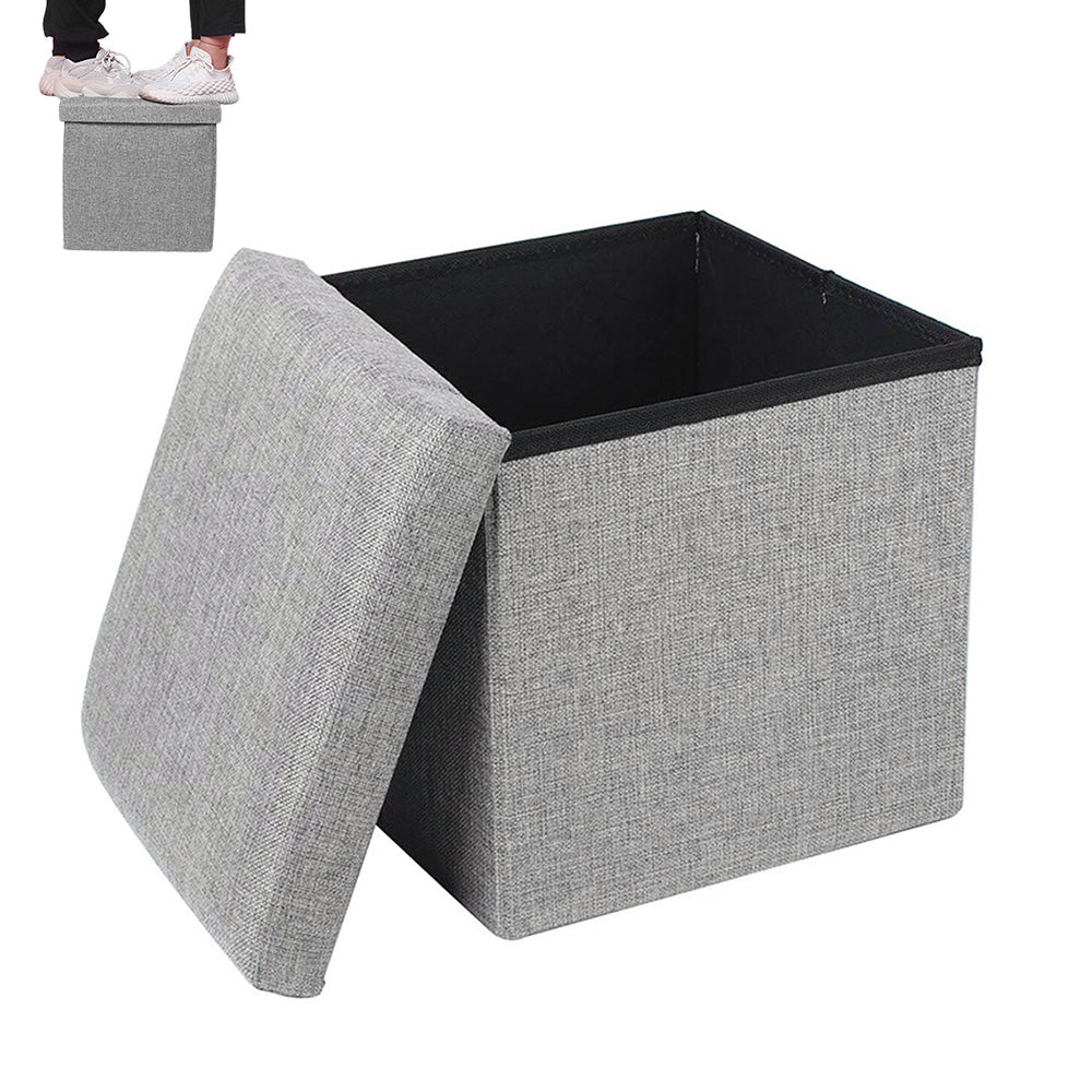 Foldable Storage Ottoman Shoe Bench with Thick Foam Lid-Grey