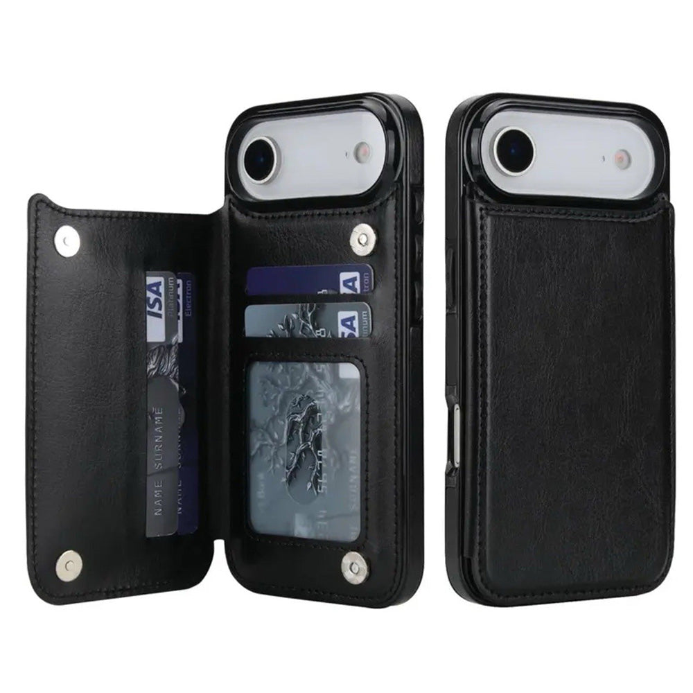 Leather Wallet Case for iPhone 17 Series Double Secure Flip Closure Full Body Drop Defense-Black