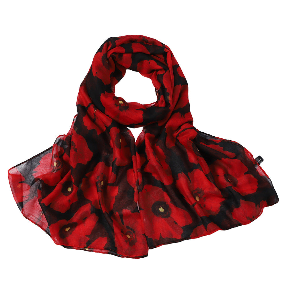 Vintage Floral Polyester Scarf Shawl for Travel and Sun Coverage