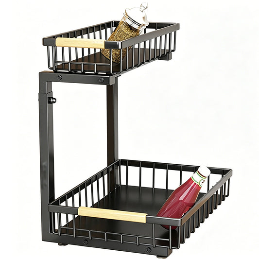 Under Sink Organizer 2 Tier Pull Out Cabinet Storage Slide Out Shelf Metal Sliding Drawer