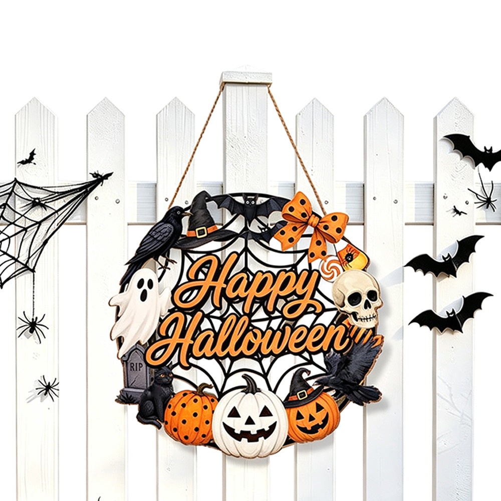 2 Pack Engineered Wood Halloween Ghost Pumpkin Hanging Door Signs