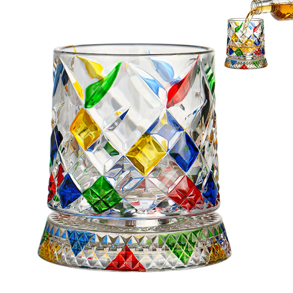 270ml Rotating Whiskey Glass Hand Painted Whiskey Tumbler for Home Bar
