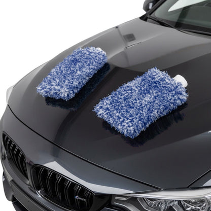 2PC Microfibre Wash Mitt Car Detailing High Density Long Pile Scratch Free Mitt with Elastic Cuff