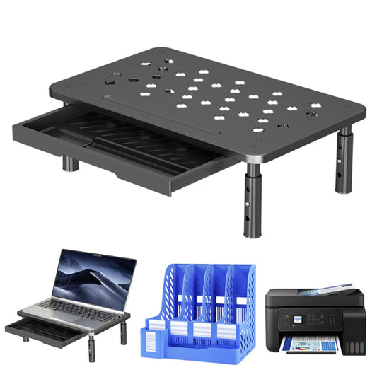 Adjustable Monitor Stand Riser with Drawer Storage Metal Desk Organizer