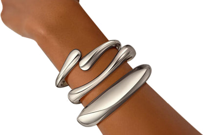 3Pcs Women Chunky Gold Bangle Bracelets Wide Wrist Cuff Stackable Fashion Jewelry Gift