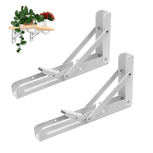 2Pcs 90 Degree Foldable Metal Shelf Brackets-White