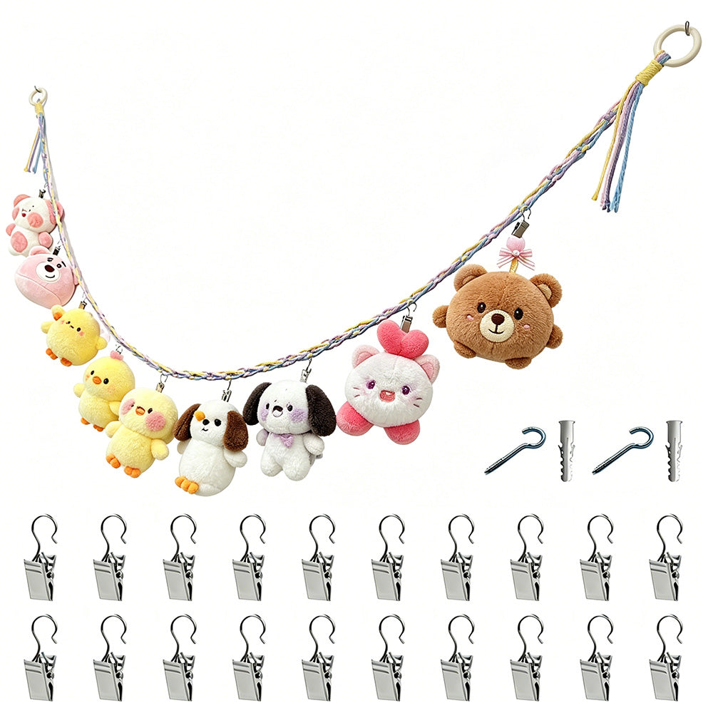200CM Cotton Rope Hanger with 20 Clips for Photos Plush Toys Festival Cards