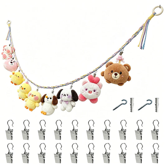 200CM Cotton Rope Hanger with 20 Clips for Photos Plush Toys Festival Cards