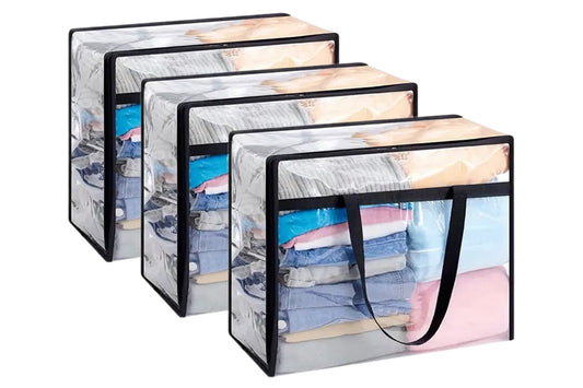 3 Pack Thick Clear Storage Bags with Zipper for Clothes Bedding