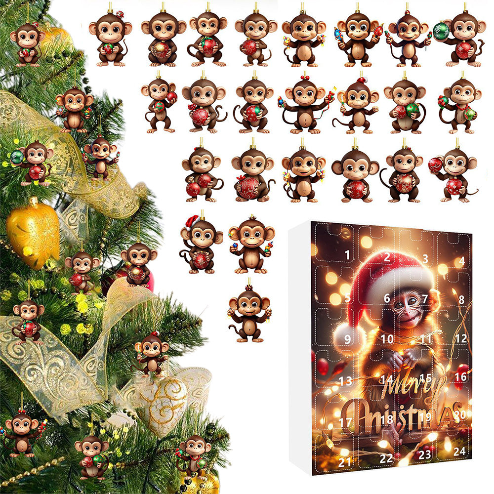 2025 Advent Countdown Calendar Funny Monkey Ornament Christmas Hanging Ornaments
