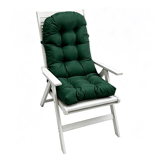 High Back Rocking Chair Cushion Water Resistant Outdoor Seat Pad with Ties-Dark Green