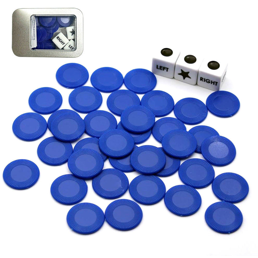 Left Right Center Dice Game Prime Set with 3 Dices 24 Chips for Party Family Fun
