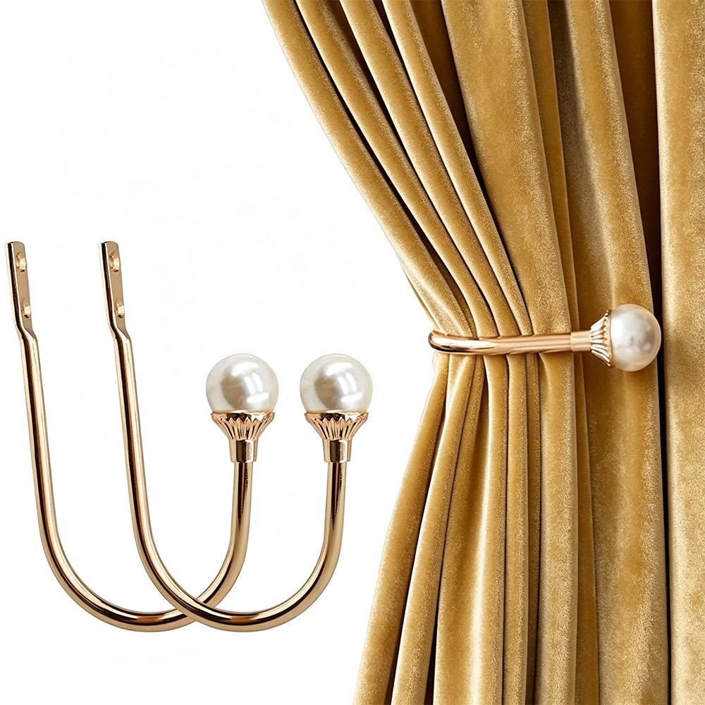 2Pcs U Shape Pearl Curtain Holdback Hooks with Screws