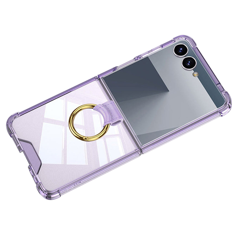Case and Back Glass Protector for Samsung Galaxy Z Flip 8 7 with Ring Stand-Purple