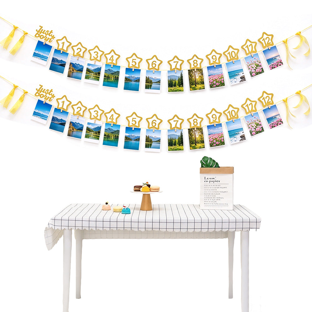 2 Pack 1 to 12 Month Glitter Star Photo Banner for First Birthday Party
