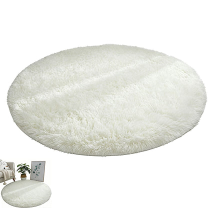 Round Plush Area Rug Soft Fluffy Non Slip Carpet for Living Room Bedroom-White