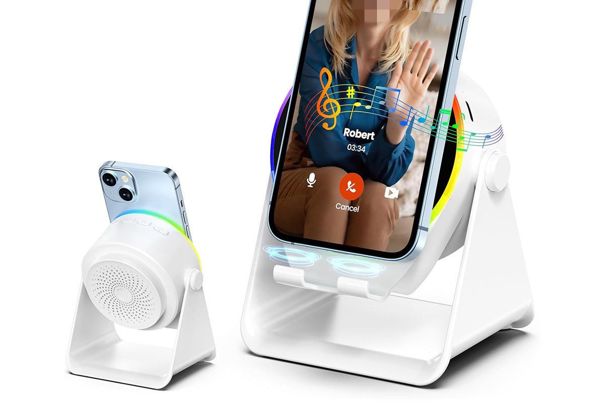4 in 1 Wireless Induction Speaker Bluetooth Speaker with 360 Adjustable Phone Holder