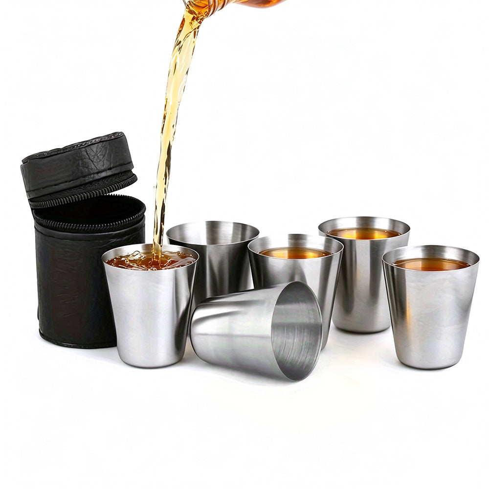 30ml Stainless Steel Shot Cup Set with PU Carry Pouch for Travel