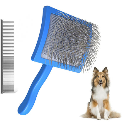 2-Piece Dog Slicker Brush & Comb Set for Grooming Detangling & Hair Removal
