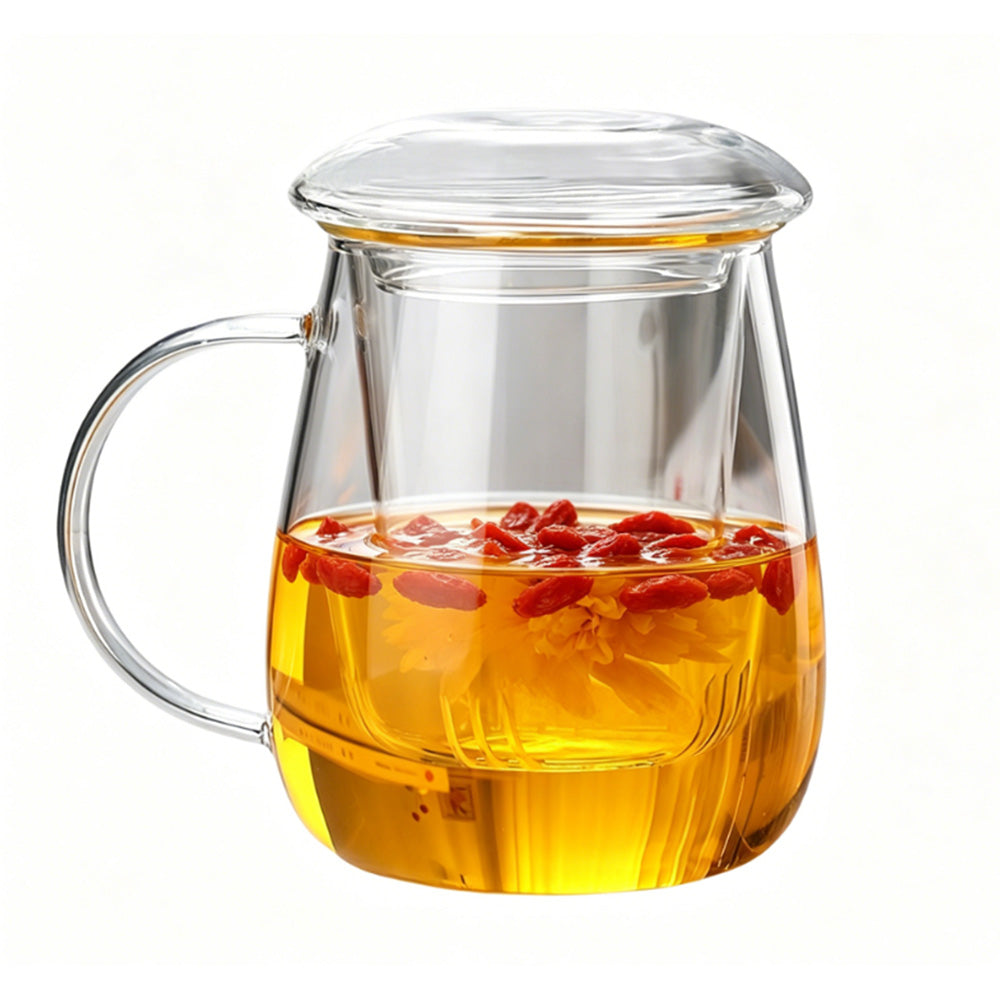 Glass Tea Cup with Infuser and Lid Borosilicate Tea Mug for Loose Leaf Tea