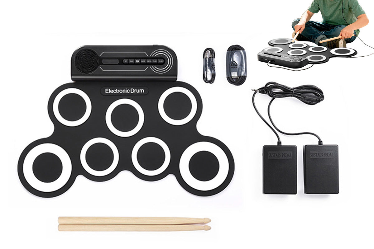 Electric Drum Set Kids Drum Pad and Sticks Portable Roll Up Drums Practice Pad