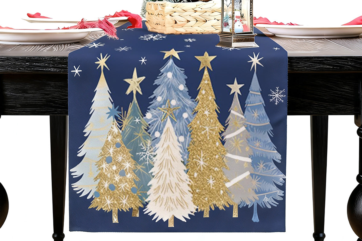 Christmas Table Runner Xmas Trees Tablecloth Cover For Kitchen Dinner Party