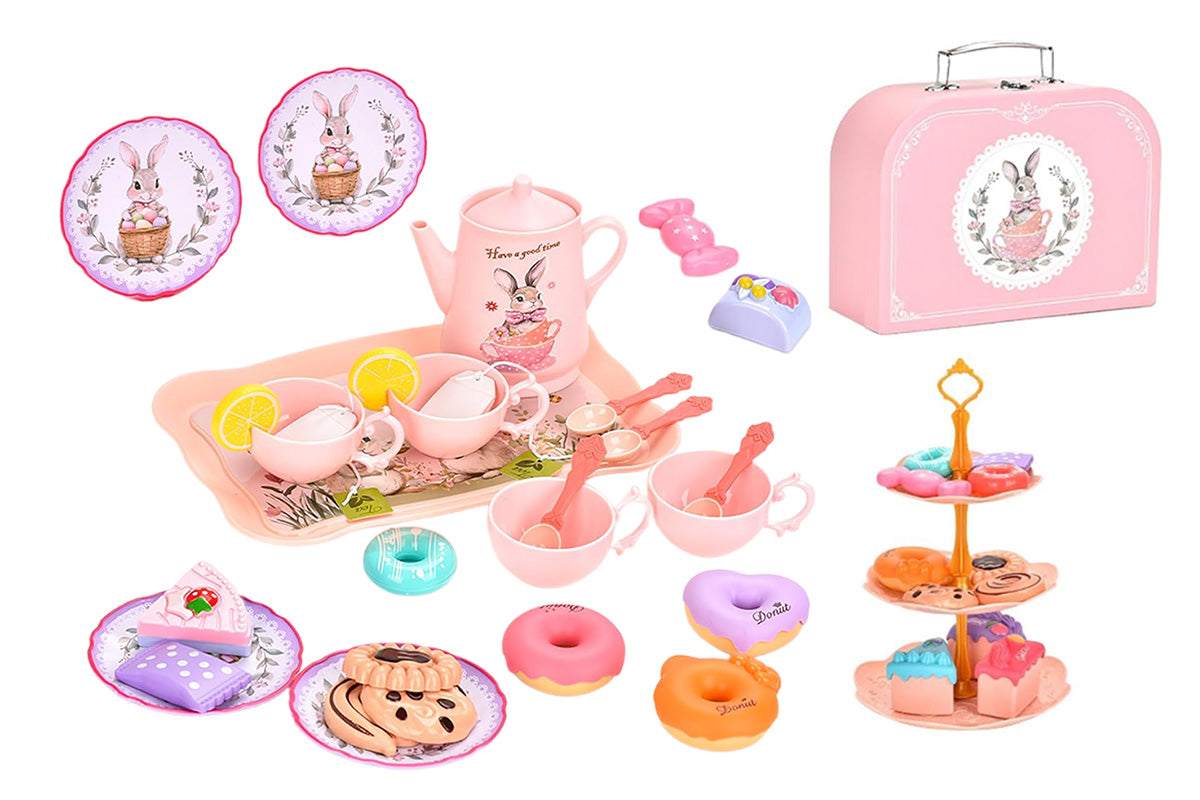 Pretend Play Tea Party Set with Dessert and Carrying Case for Role Play