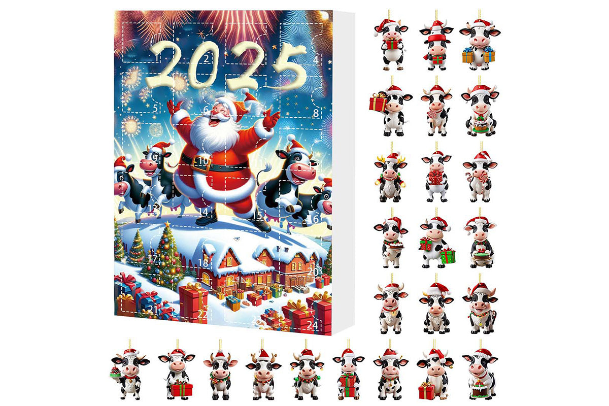 2025 Christmas Cow Advent Calendar Blind Box 24 Days Ornaments Set for Tree