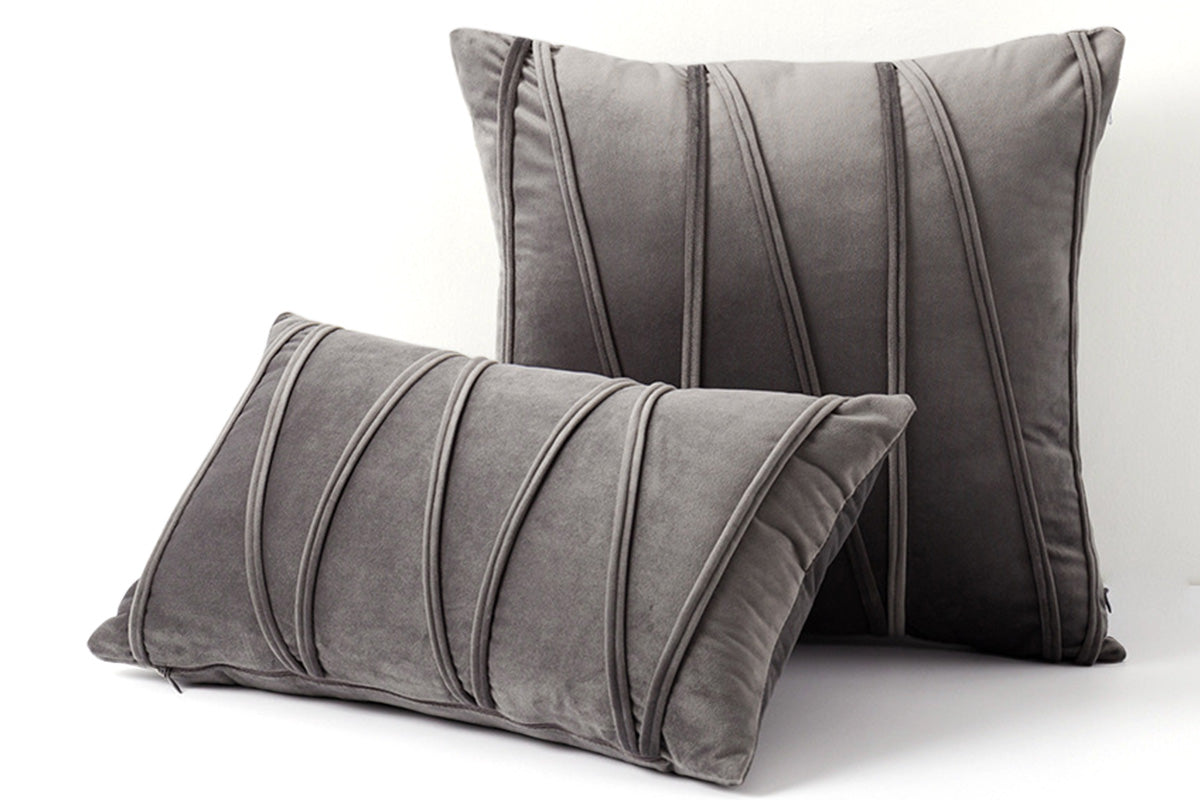 2PCS Velvet Bandage Stripe Cushion Cover Set Throw Pillow Cases for Sofa-Grey