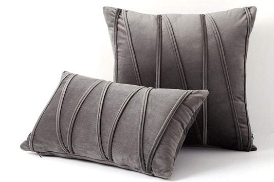 2PCS Velvet Bandage Stripe Cushion Cover Set Throw Pillow Cases for Sofa-Grey