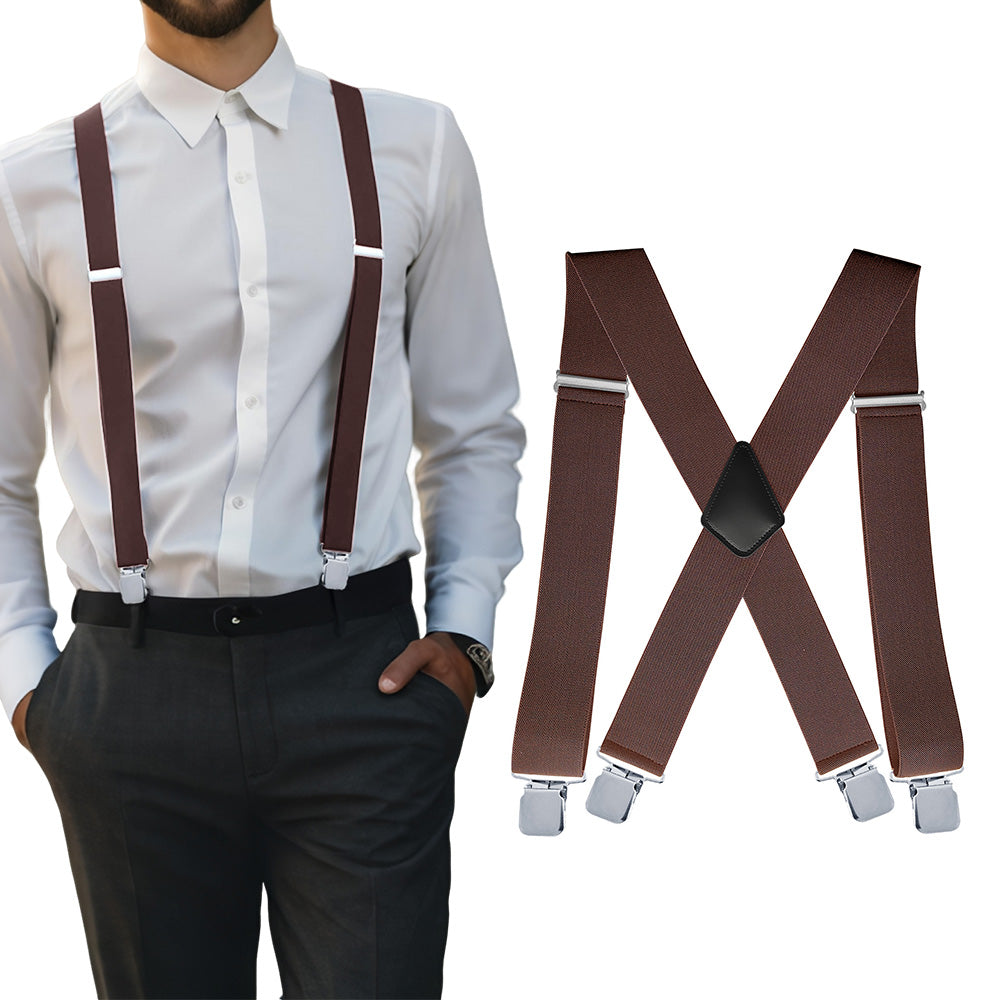 Mens X Back Elastic Suspenders with 4 Metal Clips Adjustable to 120cm