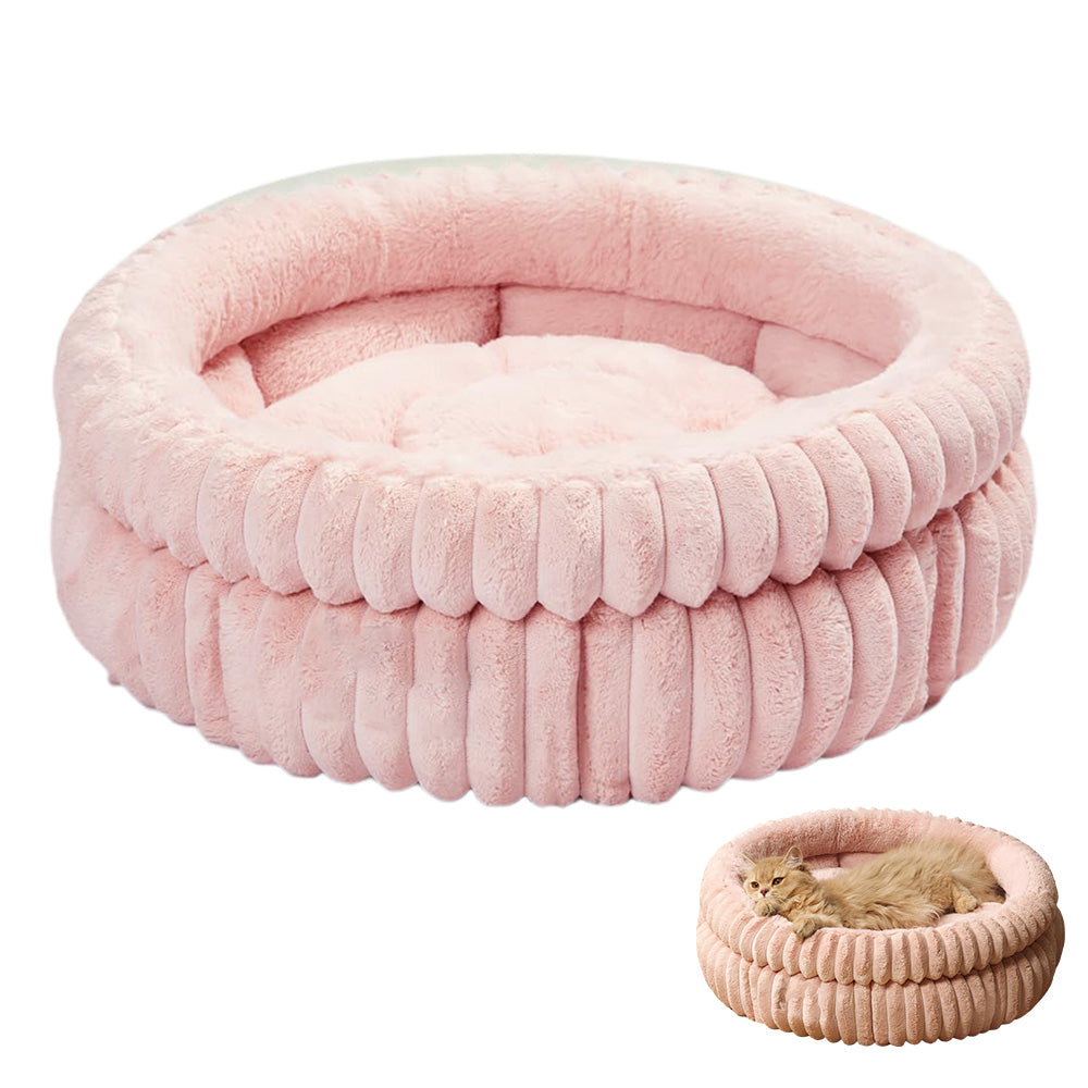 Donut Plush Pet Dog Cat Bed Fluffy Soft Warm Nest for Indoor Cats Small Dogs-Pink