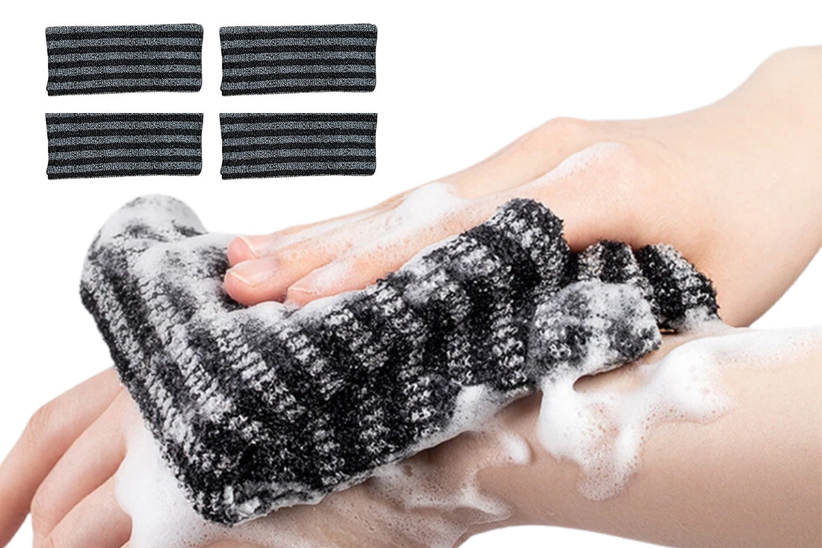 4Pcs Adult Exfoliating Washcloth Ultra-Long Back Scrubber for Shower Bath-Black
