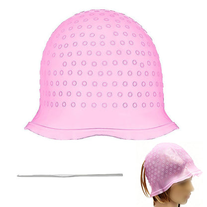 Reusable Silicone Hair Highlighting Cap with Stainless Steel Hook
