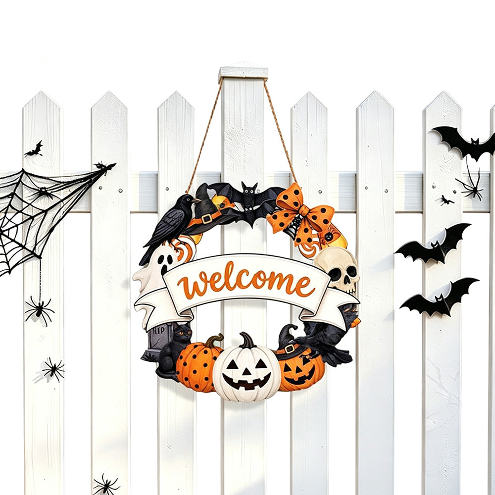 2 Pack Engineered Wood Halloween Ghost Pumpkin Hanging Door Signs