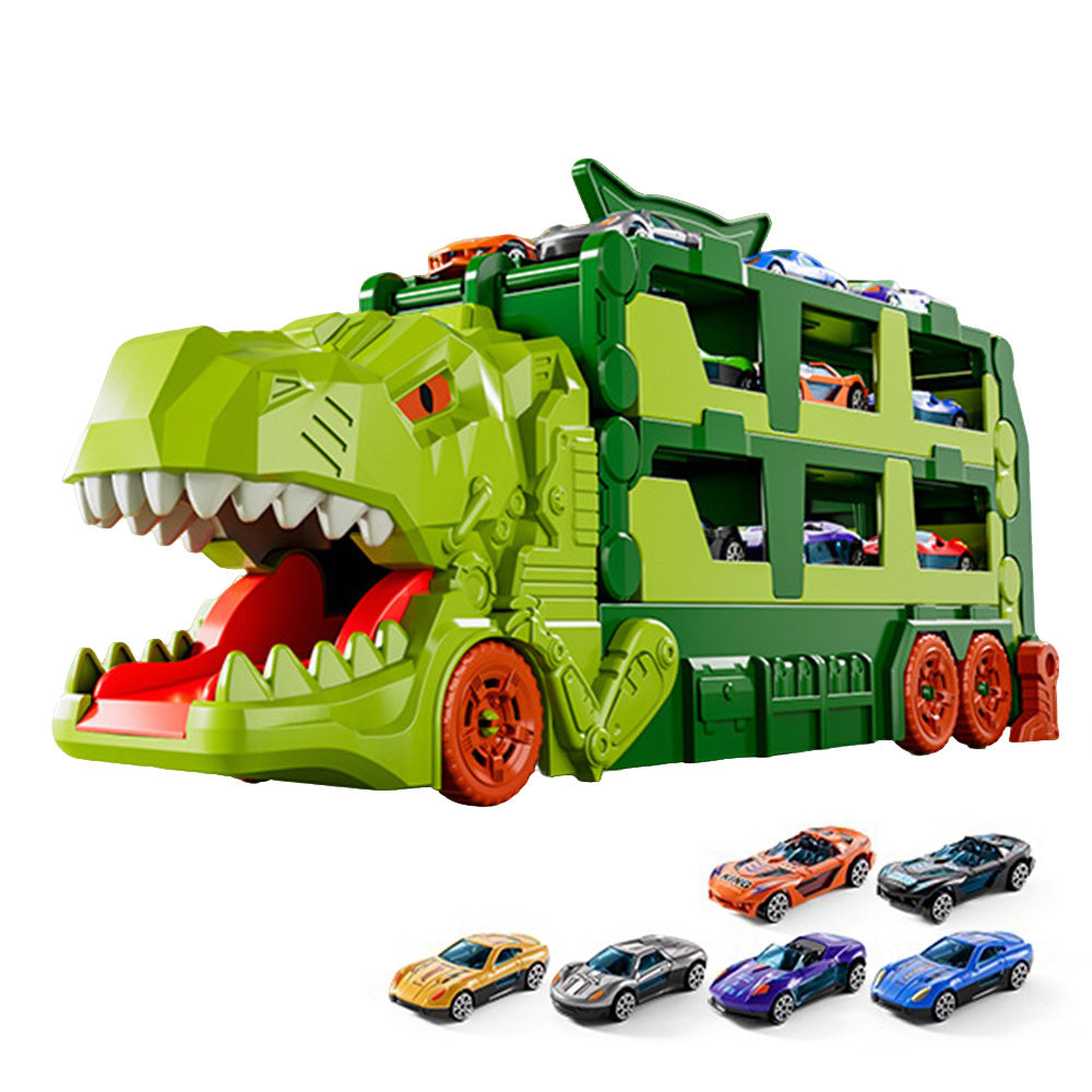 Foldable Dinosaur Truck with Dual Tracks and 6 Small Cars for Home Outdoors