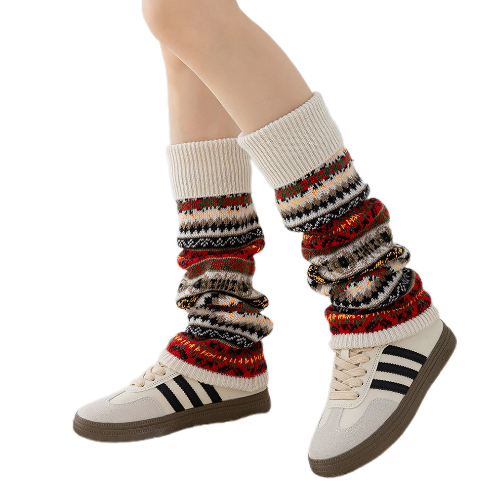 1 Pair Multicoloured Leg Warmers for Women Warm Over Knee Boot Socks for Winter