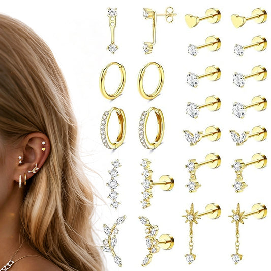 12 Pairs Women Earrings Studs and Hoops Set Fashion Cartilage Stackable Jewelry