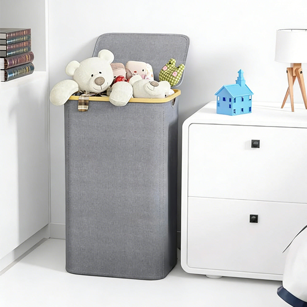 100L Laundry Basket with Lid Clothes Hampers for Laundry with Bamboo Handles Removable Bag
