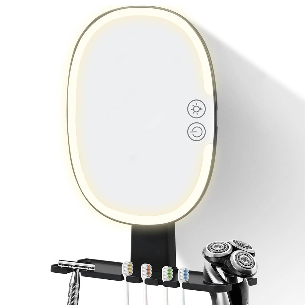 Bathroom Anti Fog Mirror with Lights Built In Shelf No Drilling Installation for Shower Room